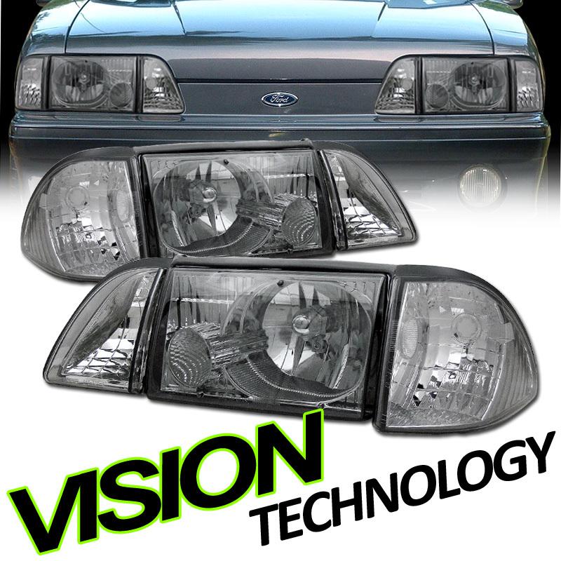 87-93 mustang chrome crystal headlights+corner lights replacement set left+right