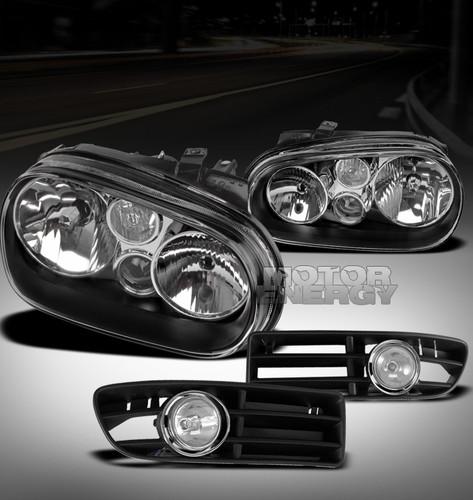 1999-2004 vw golf gti tdi mk4 black crystal head lights+bumper fog signal pair