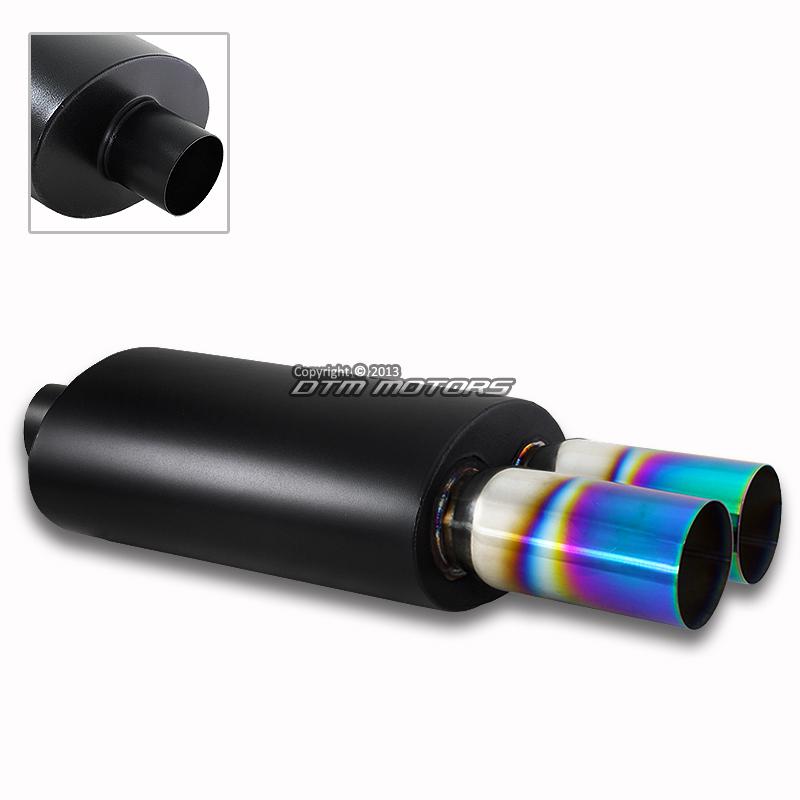 3" dual burnt tip black ceramic coated 2.5" inlet weld-on muffler exhaust