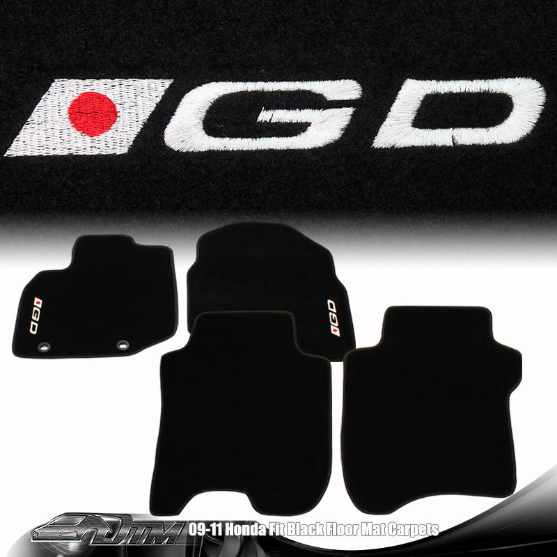 2009-2011 honda fit 5 doors jdm 4 piece set black floor mats with white gd logo