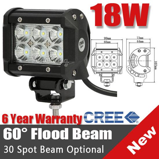 18w cree led spot/flood beam work offroad lamp light mining 4wd 4x4 ip67 1800lm