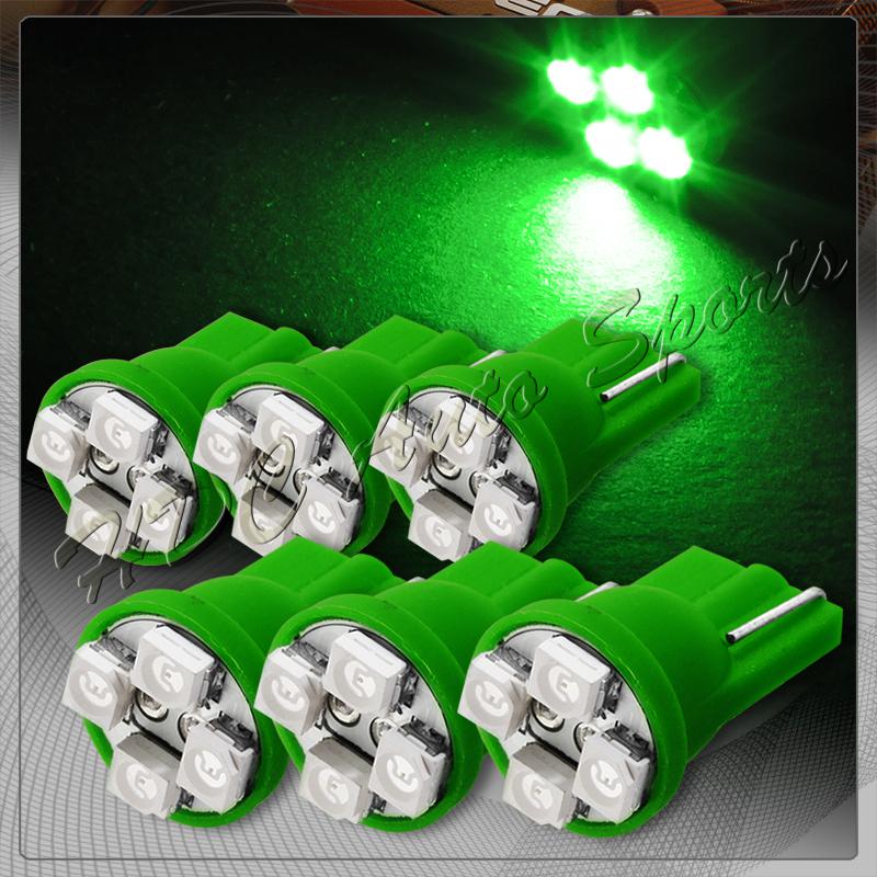 6x 4 smd t10 194 12v interior instrument panel gauge replacement bulbs - green