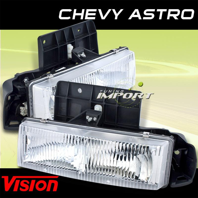 85-05 chevy astro van vision pair headlights w mounting bracket assembly set