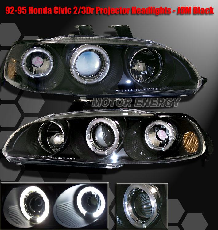 1992-1995 honda civic 2/3d halo projector headlight blk