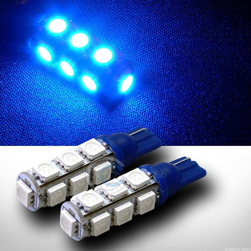 2 super blue t10 wedge base 13 5050 smd led parking/turn signal/tail light bulb