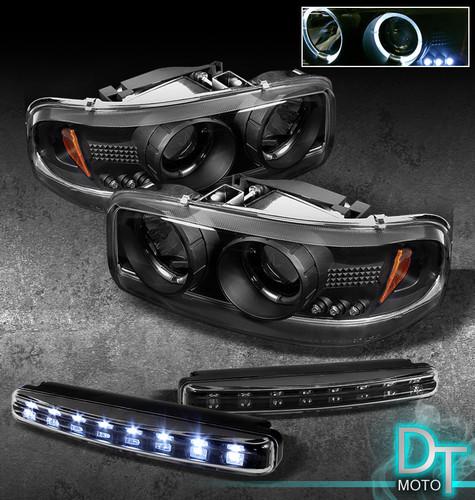 Drl led bumper fog lamps+ 99-06 sierra 00-06 yukon halo projector headlights blk