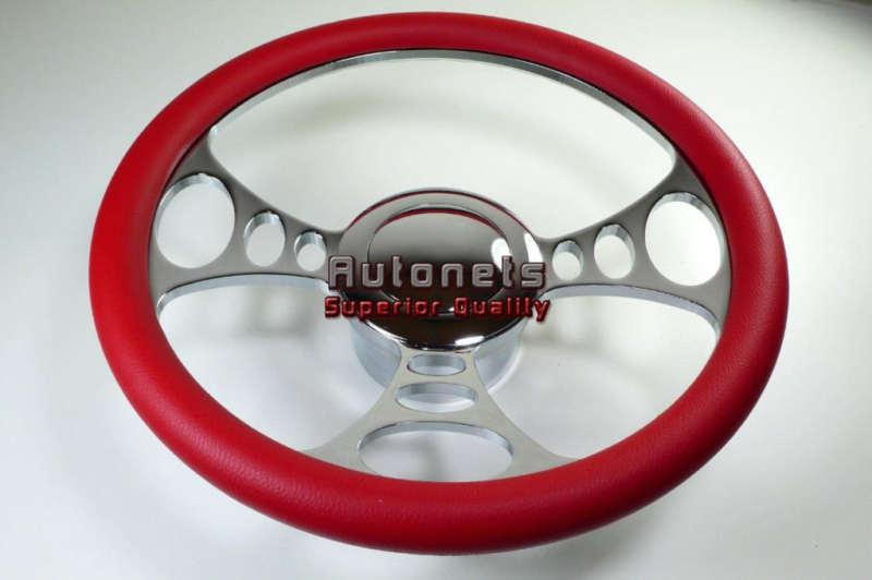 Red leather orbitor chevy gm pontiac aluminum steering wheel horn button adapter