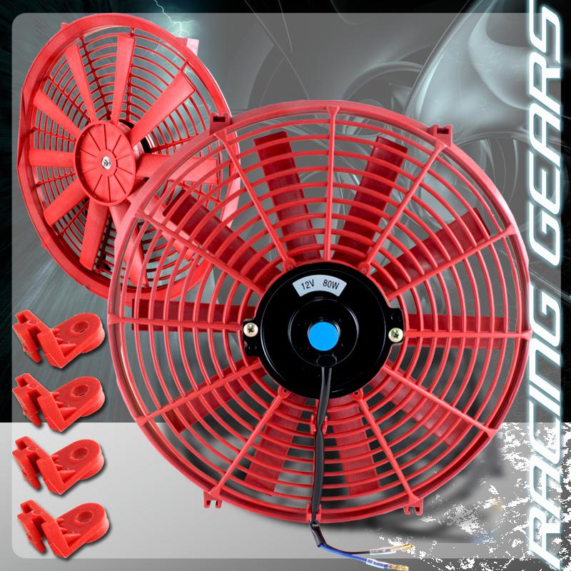 Jdm 14" red 1500 cfm 2250 rpm 12v electric cooling slim push pull radiator fan