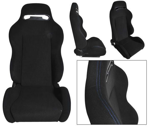 2 black cloth + blue stitch racing seats reclinable + sliders pontiac new **