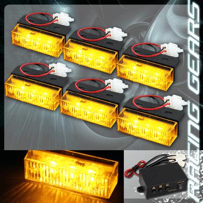 Universal 6x module 18 amber led 12v emergency warning flash strobe light kit