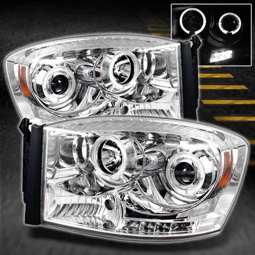 06-08 dodge ram dual halo led projector headlights lights lamps left+right