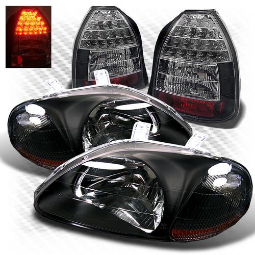 96-00 civic 3dr black headlights + black philips-led perform tail lights combo
