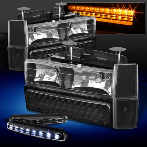 88-93 c/k suburban sierra 92-93 yukon black headlights+led bumper+corner+drl led