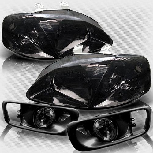 Smoked 99-00 honda civic headlights+bumper smoke fog lights lamp head light set