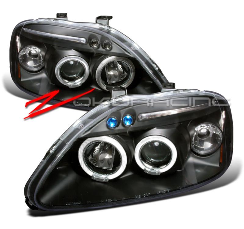 96-98 honda civic projector front head lights jdm black