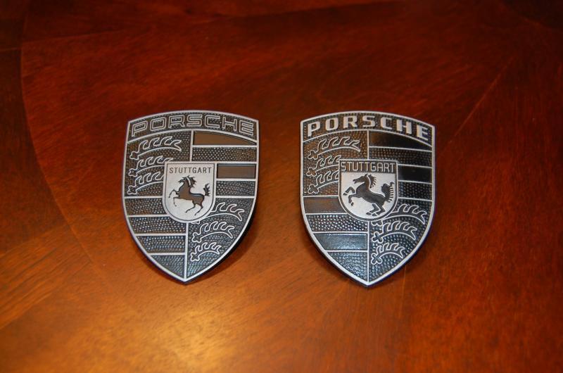 Porsche oem refinished silver cerakote / semi flat hood crest / emblem / badge