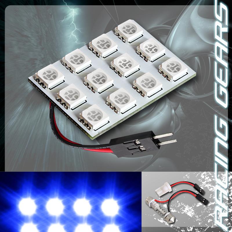 1x blue 12 smd led replacement interior dome map light t10 &  festoon adapters