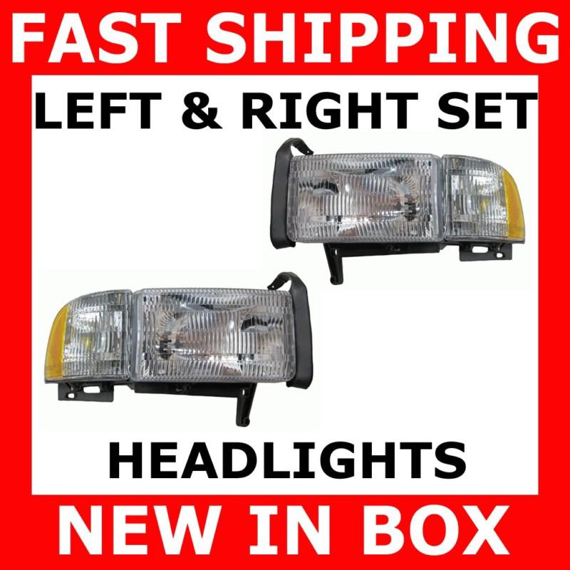 New headlights set 94-01 ram pickup truck left & right side front head lamps