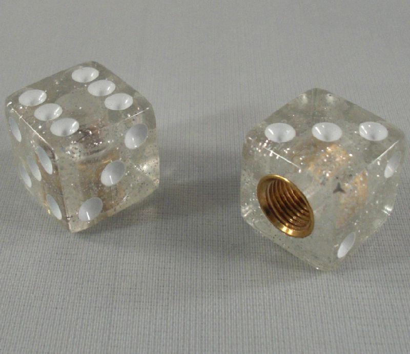 2 real "clear glitter dice" tire valve stem caps for harley davidson wheel rims 