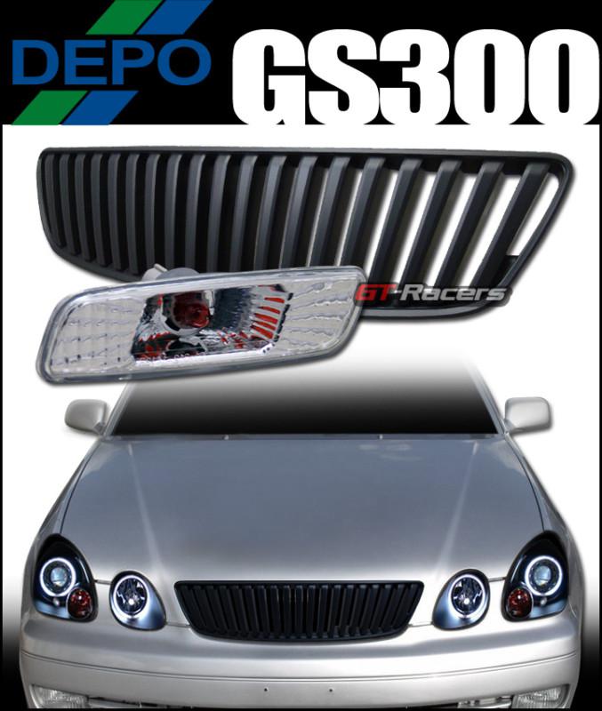 Blk hood grill grille+depo front bumper side marker 1998-2005 lexus gs300 gs400