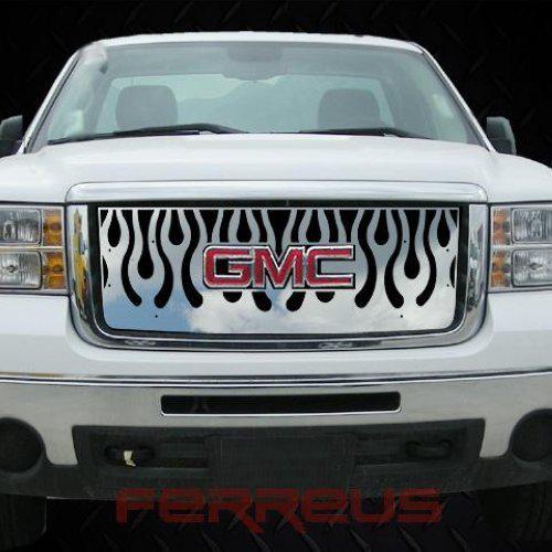 Gmc sierra ld 07-10 vertical flame polished stainless truck grill add-on