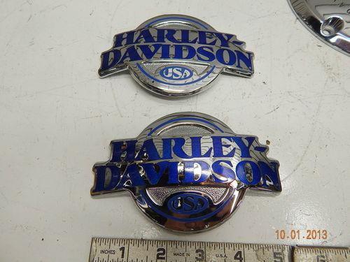 Chrome gas tank emblems badges medallions metal stickers harley blue pr