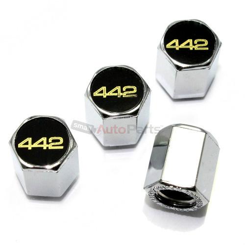 (4) oldsmobile 442 chrome abs car tire/wheel pressure air stem valve caps covers