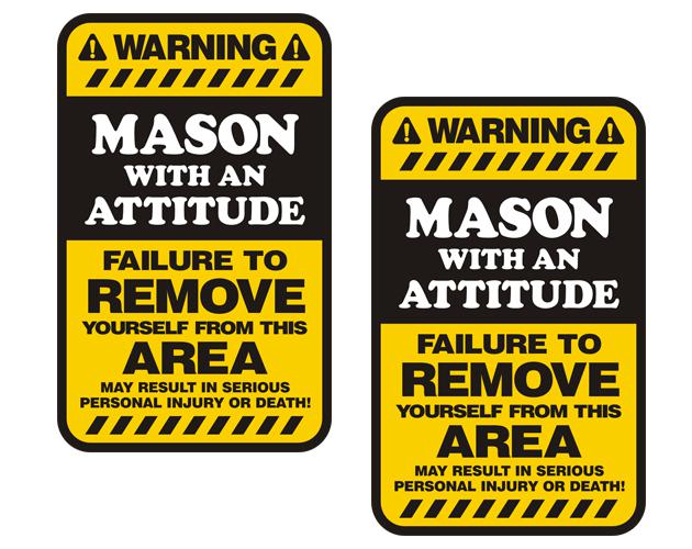 Mason warning yellow decal set 3"x1.8" brick stone masonry hard hat sticker zu1