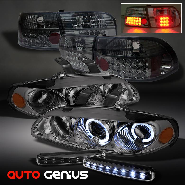 92-95 civic 2dr 1pc smoke projector headlights + philips-led tail lights + drl