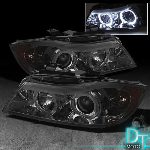 Smoked 05-08 bmw e90 3-series 4dr dual halo projector headlights w/led eye lid