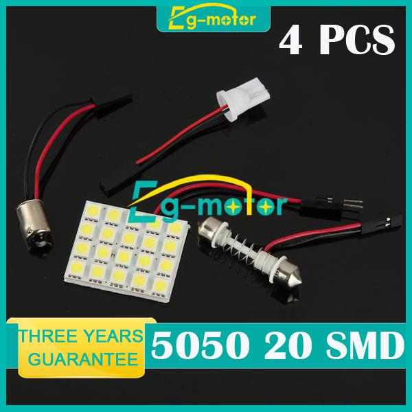 4x white 20-smd 5050 led car vehicle festoon panel light interior dome bulbs 12v