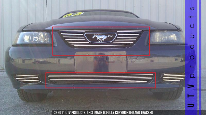 1999 - 2004 ford mustang v6 gt upper & bumper billet grille overlay 99 00 01 02 