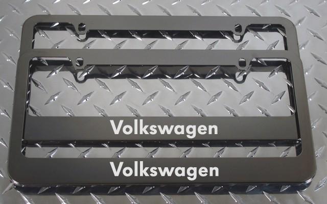 2 brand new volkswagen gunmetal license plate frame + screw caps