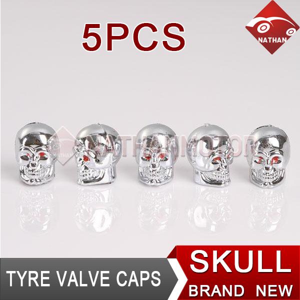 5pcs skull style car auto wheel aluminum alloy tire valve caps tyre stems cover