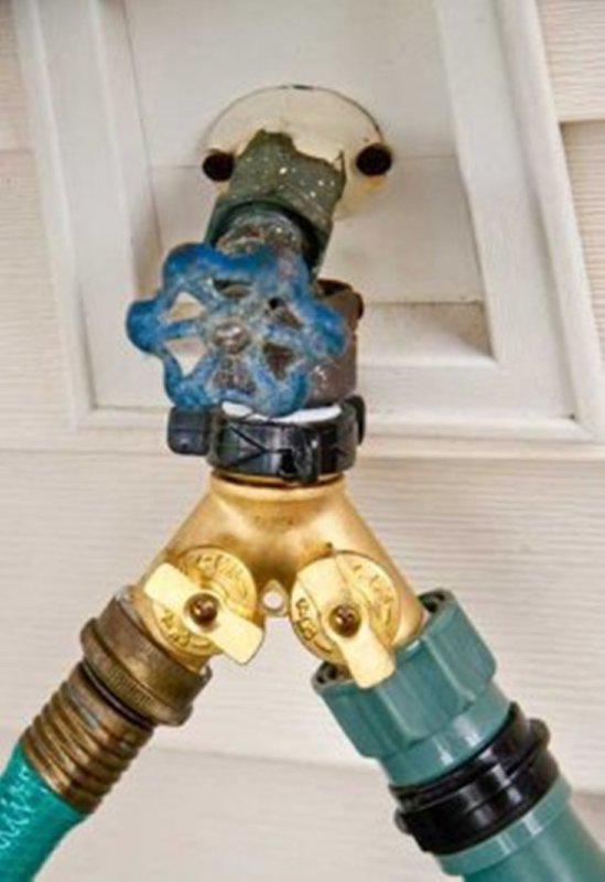 Rv 2 way water hose connector brass y dual shut off valve garden lawn splitter 
