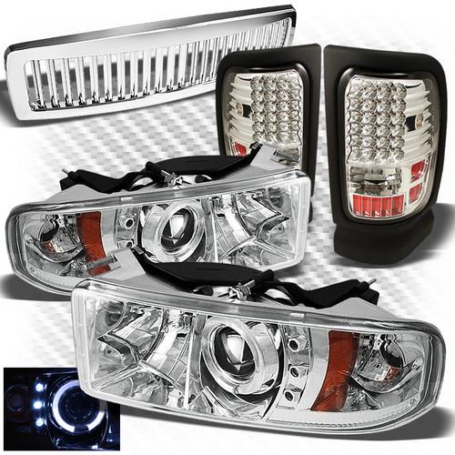 94-01 ram 1500, 94-02 2/3500 projector headlights + led tail lights + grille set