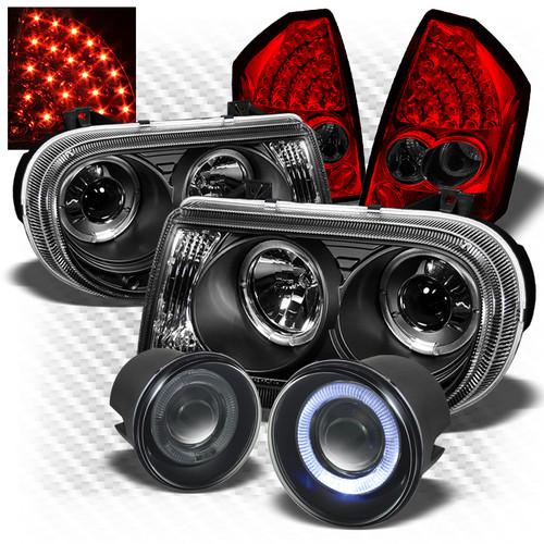 05-07 300c black pro headlights + r/s led tail lights + projector fog lights set