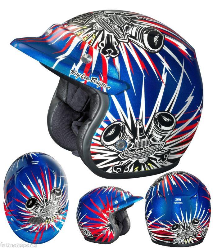 Troy lee designs tld open-face pistonbone motorcycle helmet- blue- size x-large