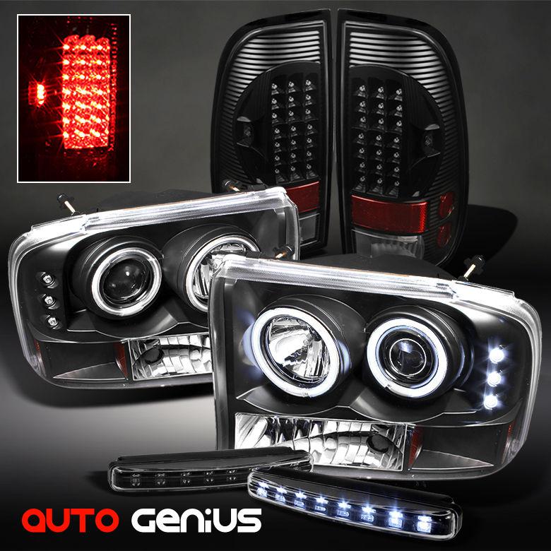 99-04 f2/350 1pc black ccfl projector headlights + led tail lights + daytime led