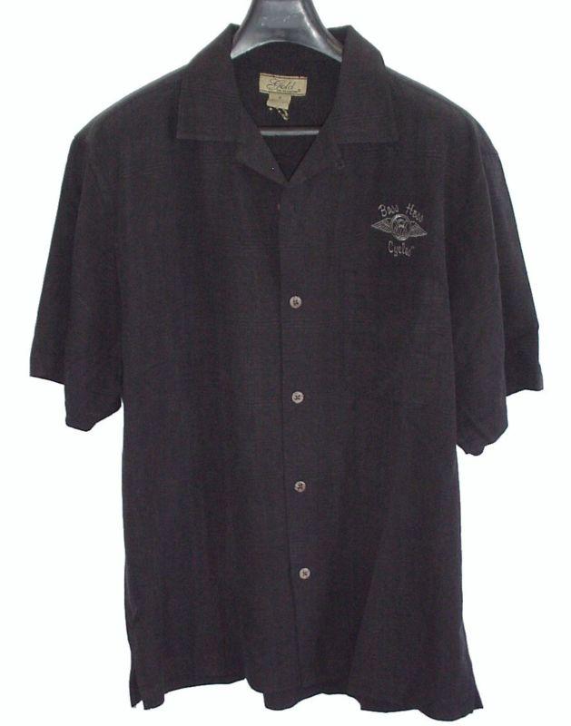 Boss hoss mens l motorcycle cycle v8 biker black silk button up bowling shirt