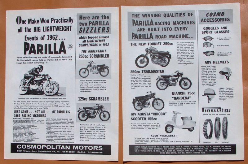 1272   1963 parilla motorcycles two page ad! backside features ducati motorcycle