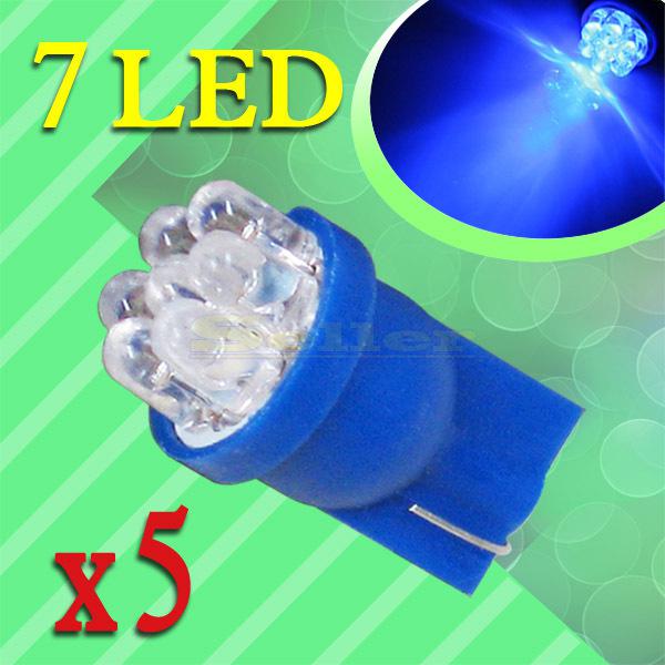 5pcs t10 194 w5w 7 led blue wedge instrument side interior car light bulb lamp