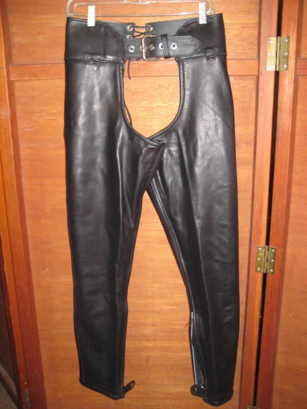 New black leather motorcycle chaps size women's small medium  s m