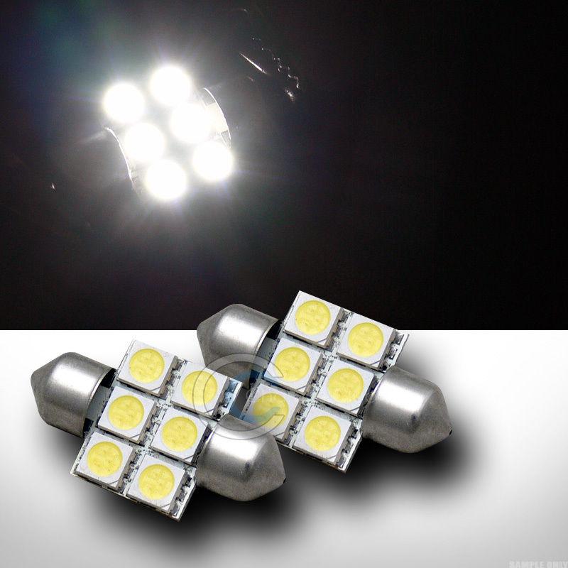 2pc white 31mm festoon 6 5050 smd led light bulb trunk/license plate 3021 de3021