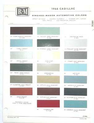 1966 cadillac r-m color paint chip chart all models original 