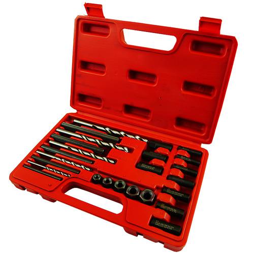 25pc screw extractor drill guide set removal broken screw bolts fastner easy out