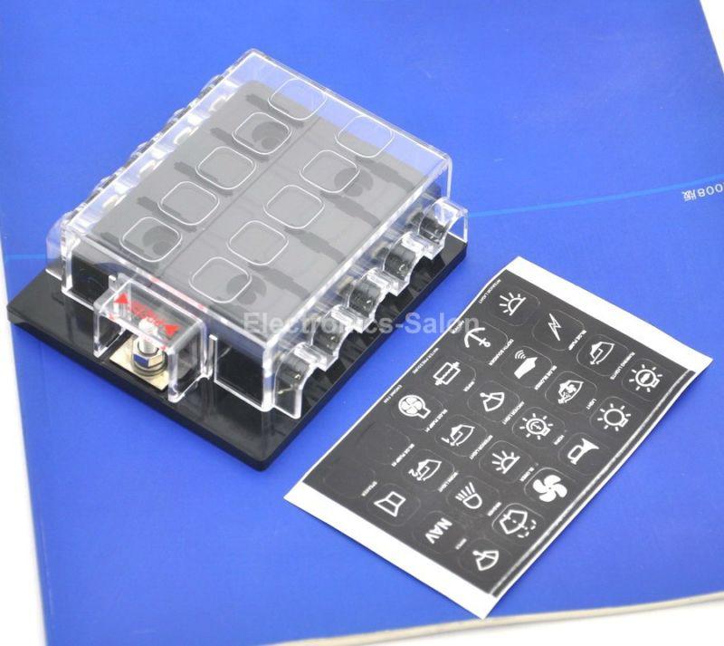 10 position ato/atc fuse panel, w/cover and label, fuse block.