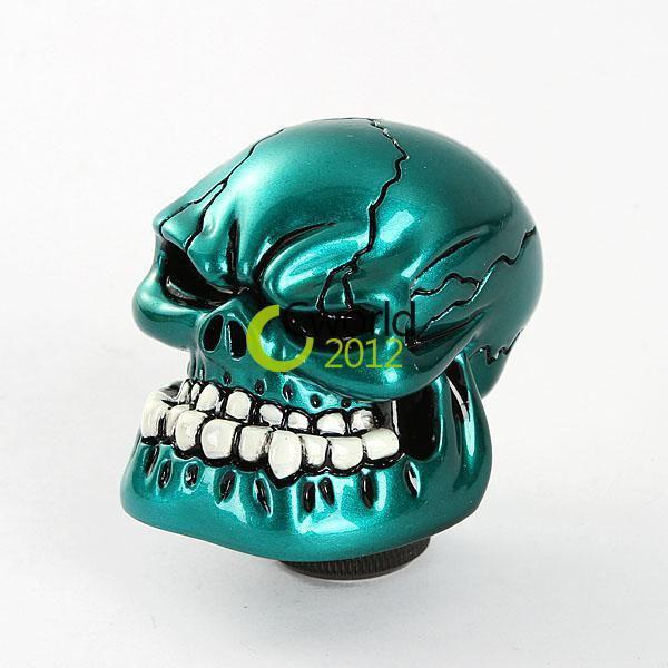 Universal shiny blue custom human skull stick shift gear shifter knob car truck