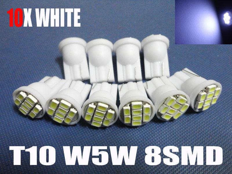 10x white 8smd t10 led license plate light bulb 168 194 w5w  159 447 #o15