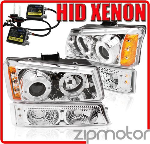 2003-2006 chevy silverado halo led projector head lights+bumper+6k hid 2004 2005